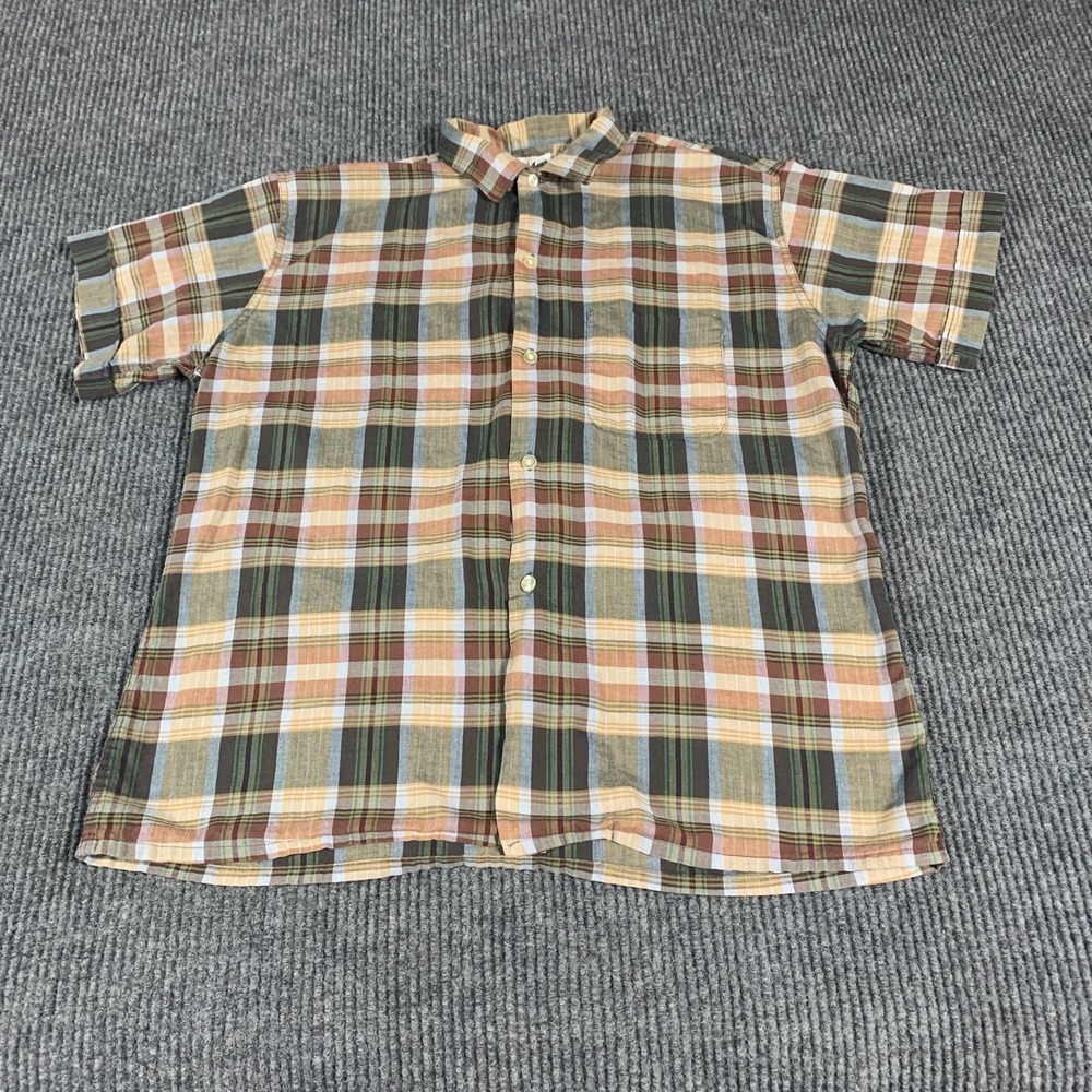 VTG Stephens Shirt Mens Large 16 Brown Plaid Button Up Short Sleeve Western‎ 80s